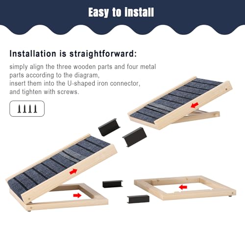 Adjustable Wooden Dog Ramp for Small Dogs, 27.6" Long x 11.8" Wide Portable Pet Ramp for Couch, Sofa, Anti-Slip Carpet, Lightweight Foldable Indoor Outdoor Travel Dog Ramp - size: 27.6" L x 11.8" W