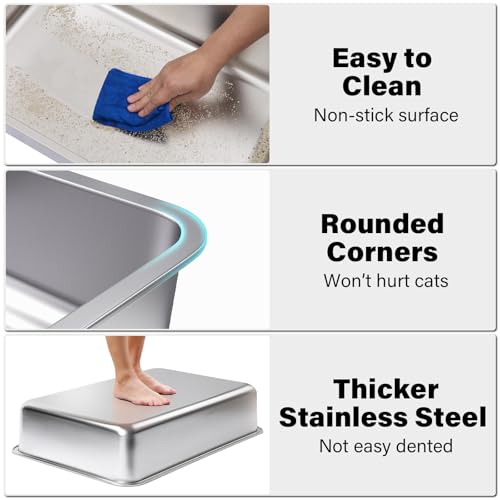 Stainless Steel Litter Box,XL Metal Litter Box for Cat, Large Metal Litterbox for Kitty, Easy Clean, Non Stick No Smell - size: 1 pack-XL(22.4"x14.5"x5.1")