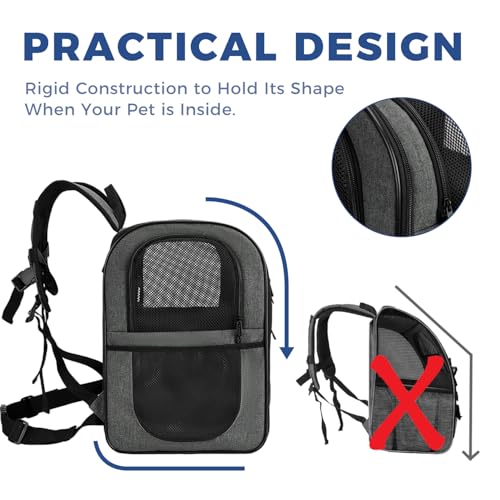Apollo Walker Cat Carrier Backpack for Small Dogs and Cats Up to 18 lb | Side Pockets, Four-Sided Breathable Mesh, Stability Package, Removable Pad,3D back panel,Thickened shoulder straps - color: gray