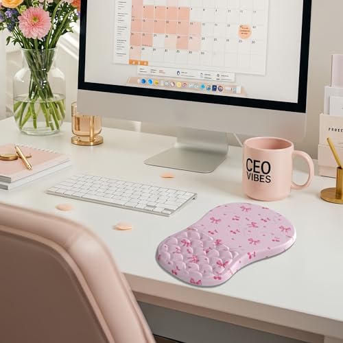 Ergonomic Mouse Pad Wrist Support with Massage Design,Cute Bows Wrist Rest Pain Relief Mousepad with Memory Foam,Mousepad for Wireless Mouse - color: B-01