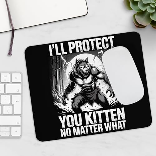 Funny Ill Protect You Kitten No Matter What Meme Mousepad Wolf And Cat Joke Desk Mat Non Slip Rubber Base Office Humor Gift For Coworkers Friends Cute Animal Work Desk Accessory - color: Wolf