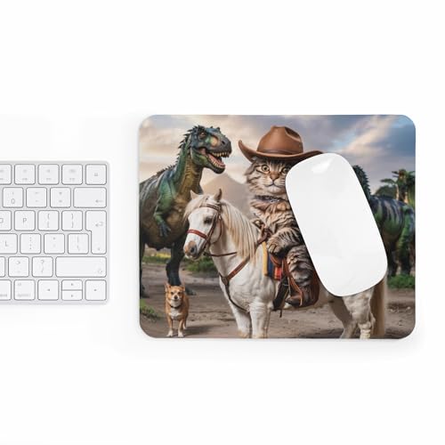 Mousepad Cowboy Cat Riding Horse with Dinosaurs Funny Western Humor Desk Accessory Unique Creature Scene Colorful Computer Mouse pad Novelty Gaming Mouse Mat Office Decoration Pet Lover Aesthetic - color: Cowboy Cat