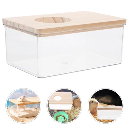 POPETPOP Hamster Sand Bath Box Acrylic Bath Container for Hamsters Transparent Small Animal Shower Bathtub with Lid for Chinchilla Mouse and Gerbil Cage Habitat D Cor 6.06 X 4.13 X 2.75 in