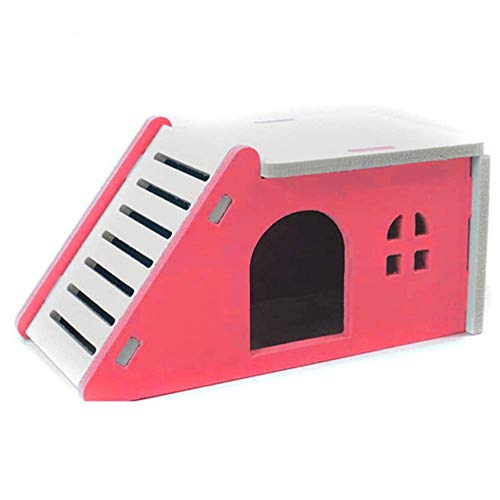 Hamster House Wood Bridge Climb Kit Exercise Wheel Jogging Running Silent Spinner Flying Saucer Pet Toys for Rat Gerbil Guinea Pig Chipmunk Mouse Small Animals - color: pink