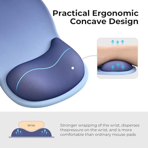 EooCoo Mouse Pad with Gel Wrist Rest, Ergonomic Mousepad Wrist Alignment | Middle Concave Design for Natural Wrist Alignment, Non-Slip Base Mousepad, Carpal Tunnel Relief, Office Desk Accessories - color: Navy Blue