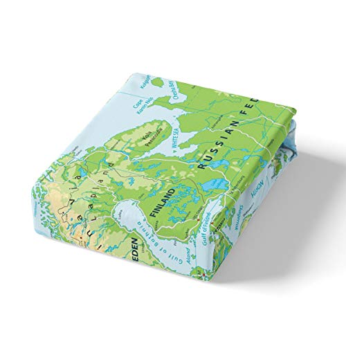 Erosebridal World Map Bed Sheets Twin Blue Ocean Sheet Set 3 Pcs for Kids Boys Girls, Map of Various Countries Fitted Sheet with 1 Flat/Top Sheet and 1 Pillow Case Breathable Home Room Dorm Decor - color: Style 12, size: Twin