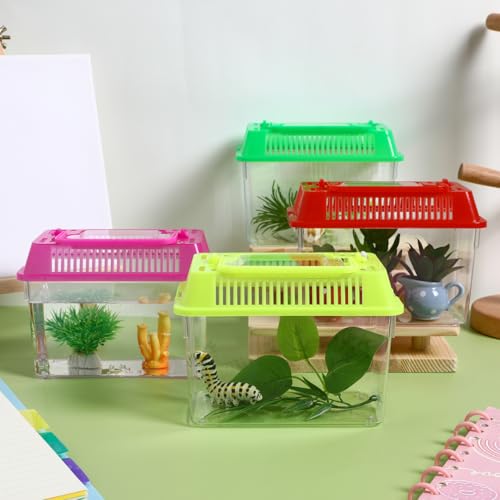 Angoily Turtle Tank, 0.4 Gal Portable Plastic Handheld Mini Fish Tanks Clear Reptile Habitat Carrier Catch and Release Aquarium Small Pet Aquarium with Handle for Travel and Home Use, Bug Cage Beach
