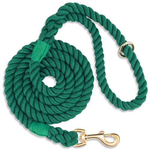 5 FT Handmade Rope Dog Leash for Small Medium and Large Dogs | Soft and Comfortable Grip, New Golden Heavy Duty Metal Clasp, Dark Green - color: Dark Green, size: 5FT x 1/2in (Pack of 1)