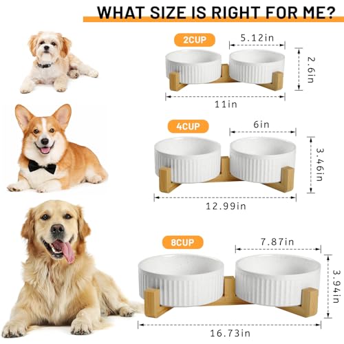 Non-Slip Ceramic Dog Bowls with Wood Stand,6" Dog Food and Water Bowl Set with Silicone Base, 32 OZ/4 Cups Weighted Flip-Proof Pet Feeding Bowl for Small Dogs and Cats (Medium,White) - color: Wood Stand, size: 4 Cups