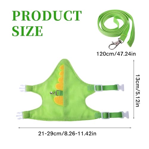 Ferret Harness and Leash Set, Dinosaur Shaped Rabbit Harness and Leash Set with Safe Bell, Adjustable Ferret Vest Harness for Baby Rabbit Guinea Pig Teacup Chihuahua Mouse Small Pet(Green)