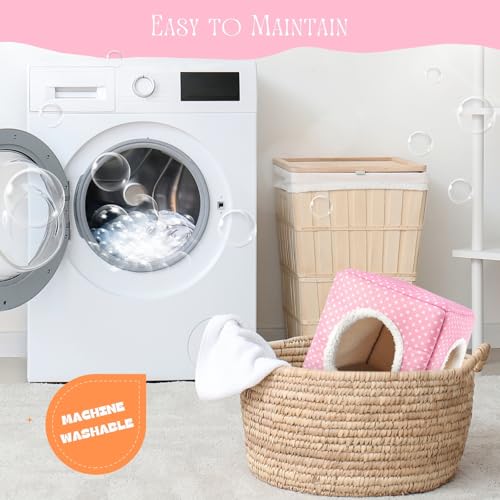 Guinea Pig Hideout with 2 Removable Mat, Two Entrances, Dwarf Rabbit Bed, Washable Bunny House, Small Pet Accessories Pink Dot - color: Pink
