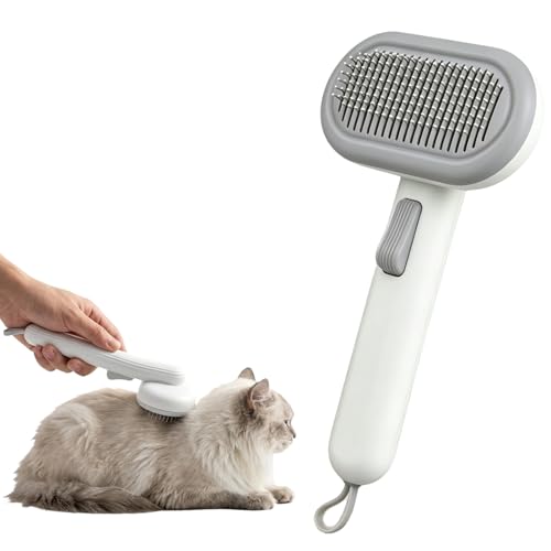 Cat Brush for Shedding, Self Cleaning Grooming Brush with Release Button, Deshedding Undercoat Comb for Indoor Cats Long & Short Haired, Pet Hair Remover Tool for Kitten Rabbit Massage