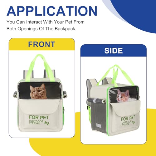 Pet Backpack Carrier, Portable and Ventilated, Oxford Cloth, Dogs Cats and Small Animals Travel Bag 13.39" Up to 16.5 Lbs, (Beige), Intended for Hiking/Camping/Traveling - color: Beige, size: 13.39"