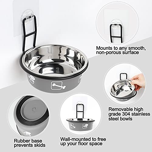 Torlam Elevated Pet Bowls, Wall Mounted Cat Food Dish, Raised Cat Food and Water Bowls, Stainless Steel Elevated Pet Bowls with Stand, Nonslip No Spill Pet Feeding Bowls (2 Packs) (Grey) - color: Grey