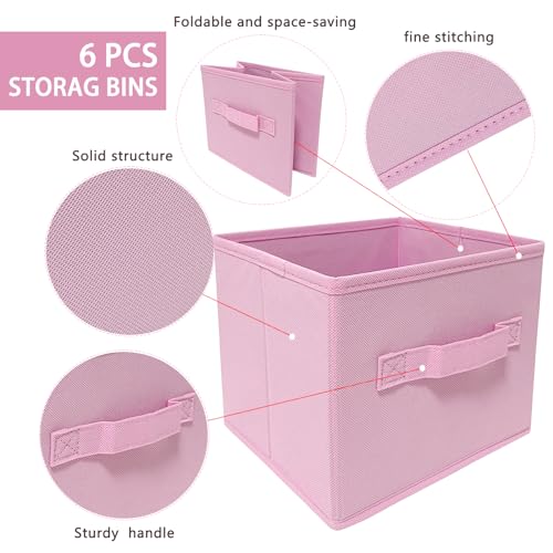 Pink Bins[6 Pack] 9.0"x7.5"x7.5" Small Size Fabirc Foldable Closet Toy Organizer Collapsible Cloth by BIGIC… - color: Pink 6Pack, size: 9”x 7.5”x 7.5”