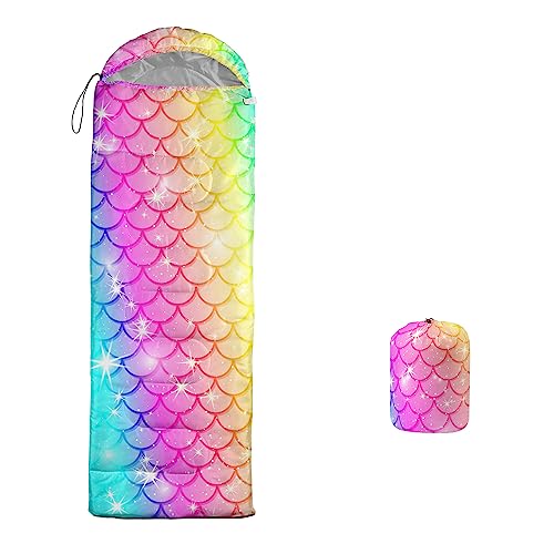Galaxy Wolf Camping Sleeping Bags Warm & Cool Weather Waterproof Backpacking Blue Purple Starry Sky Sleeping Bag All Seasons Camping, for Adult Kids Boy Girls Camping Gear Equipment, Traveling - color: C-Mermaid