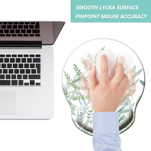 Mouse Pad with Wrist Support, Ergonomic Mouse Pad with Memory Foam Wrist Rest Cushion, Non-Slip Rubber Base Gaming Mice Pad for Home Office Computer Laptop, Green Leaves - color: M33-Green leaves