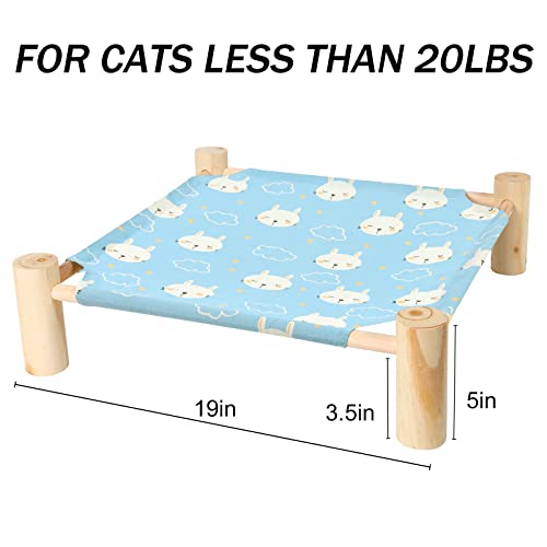 Patas Lague Cat Hammock Bed Small Eleveted Dog Bed 19x19 in Rabbits | Brethable Wooden Pet Bed, Cooling Rabbit Cot, Outdoor Cat Furniture For Summer - color: Rabbit