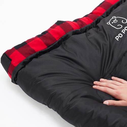 PO PO BEAR Zero Degree Sleeping Bag for Adults 100% Cotton Flannel Tall and Big - color: Black（0 F）, size: 84" x 40" Right Zip