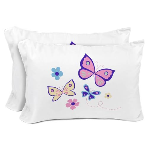 Sunny Side Up Flutter 2 Pack Reversible Pillowcases - Double Sided Pillow Covers, Kids Super Soft Buttergly & Floral Bedding - color: White - Flutter