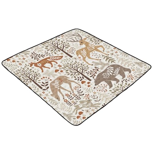 Baby Play Mat Woodland Fox Deer Trees Leaves 50 x 50 Playpen Mat Baby Play Mats for Floor Play Gym Crawling Mat Non-Slip Cushioned Baby Playmat for Infants, Babies, Toddlers - color: multi 13