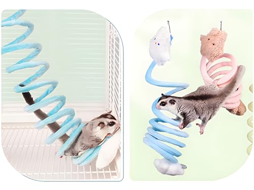 2Pcs Elastic Sugar Glider Climbing Rope Toys, Hanging Cage Accessory | Enrichment Toys Wrapped in Short Plush for Soft Touch & Spring Design Boost Climbing Fun & Build Small Pets’ Climb Strength - color: 2pcs blue & yellow