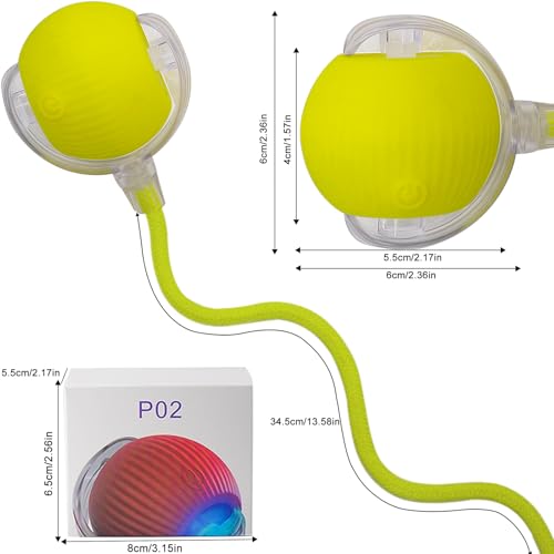Interactive Cat Dog Toy Ball with LED Light, Automatic Rolling(Yellow) | String Tail and LED Light Design, Motion Activated, Suitable for Interactive Indoor Pet Play and Exercise - color: Yellow