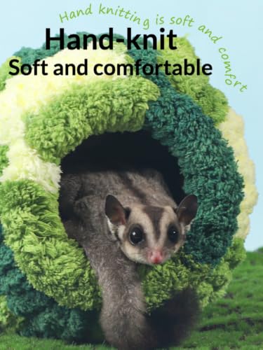 Hand-Knitted Sugar Glider Bed, Warm Small Animal Hideout, Fluffy Hamster Hammock with Sturdy Frame, Washable Cute Bear Ear Pouch, Secure Cage Attachment Nest (Blue) - color: Blue