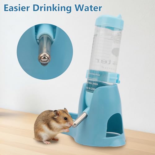 Litewoo 3 in 1 Hamster Water Bottle Small Animal Water Bottle with Food Container Base Hut Hanging Pet Automatic Feeding Drinking Dispenser for Dwarf Hamster Rats Mouse Gerbil Mice - color: Blue, size: 125ml