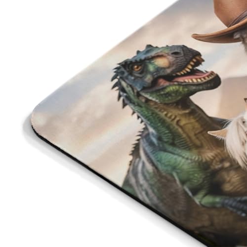 Mousepad Cowboy Cat Riding Horse with Dinosaurs Funny Western Humor Desk Accessory Unique Creature Scene Colorful Computer Mouse pad Novelty Gaming Mouse Mat Office Decoration Pet Lover Aesthetic - color: Cowboy Cat