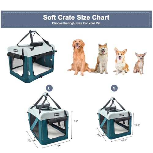 JESPET Soft Dog Crates Kennel for Pets, 3 Door Soft Sided Folding Travel Pet Carrier with Straps and Fleece Mat for Dogs, Cats (8-Teal Blue, Small(24" L x 16.5" W x 16.5" H)) - color: 8-Teal Blue