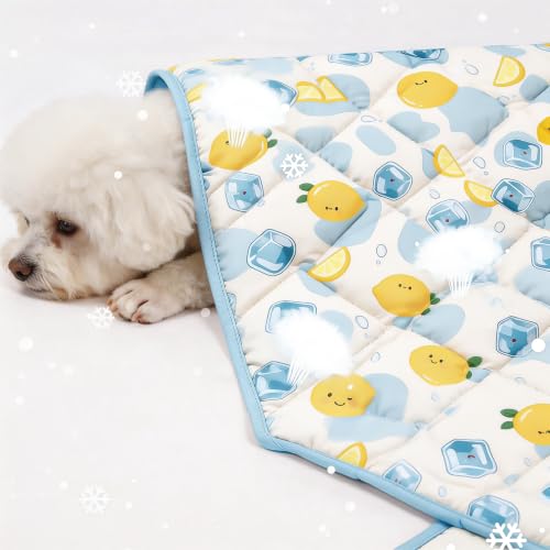 Pet Summer Cooling Blanket - 22.8" x 35.0" Double-Sided Mat Dog Puppy Self ice Cat Pad Bed Cover for Home Outdoor Sofa Sleeping Washable Portable Lightweight Small Medium Large (Blue Duck, S) - color: DD/Blue Ice
