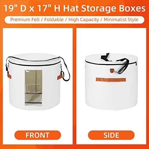 Large Hat Storage Box 19'' for Women and Men - Foldable Round Box With Lid, Felt Stuffed Animal Toy Storage Bin, White - color: White