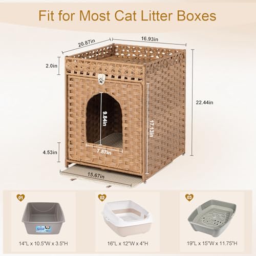 Snughome Cat Litter Box Enclosure Furniture Hidden with Litter Mat, Hidden Washroom Furniture with Door, Handwoven Rattan Cat Washroom Box, Indoor Pet House for Living Room, Bedroom(Natural) - color: Natural