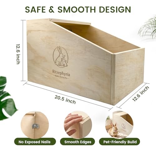 Rabbit Nesting Box 20.5" x 12.6" x 12.6", Large Wooden Bunny Nest Box with Sliding Top & Bottom Panels, No Exposed Nails, Easy Clean Rabbit Hideout for Breeding & Small Animals