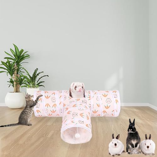 3 Way Washable Rabbit Hideout Toys, Guinea Pig Tunnels & Tubes | Foldable Small Pet Tunnels and Tubes for Ferret Hamster Chinchilla Hedgehog Hiding & Resting, Playing & Exploring, White - color: White