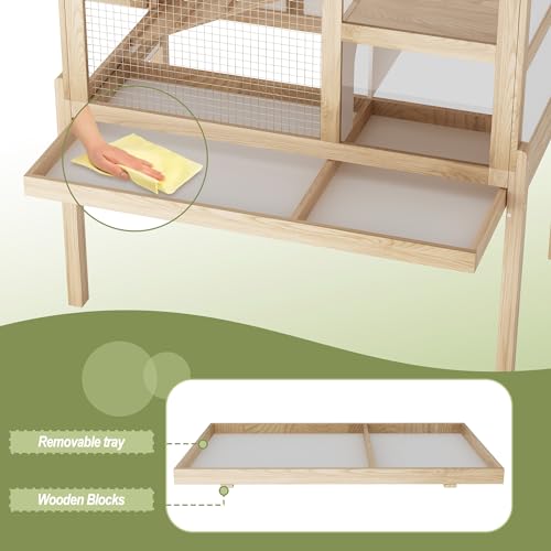 Timechee Guinea Pig House for 2 with Stand, Small Animals Rabbit Cages with a Pull Out Tray, Wooden 2 Stories Indoor Large Hamster Habitat Playpen with Ramp, Hideout, Platform