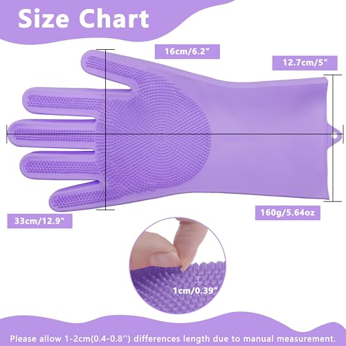 Pet Grooming Gloves—Dog Washing Gloves with High-Density Teeth | Dog Bath Scrubber with Enhanced Five Finger Design, Silicone Gloves for Dogs and Cats Bathing, Massage (Purple) - color: Purple