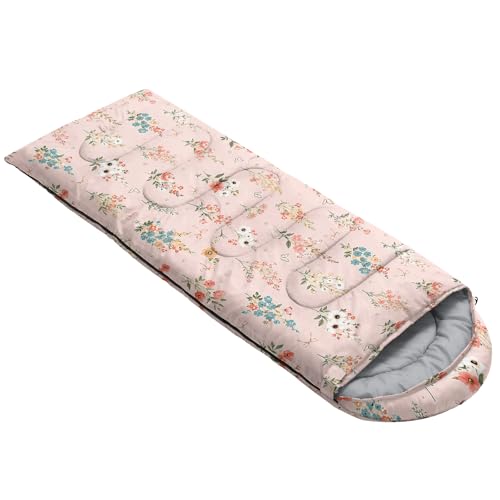 QOOMO Camping Sleeping Bags,3 Season Warm & Cool Weather,Lightweight,Waterproof Sleeping Bags for Adults & Kids,Traveling,and Outdoors,Camping Gear Equipment - color: Pink Floral 4