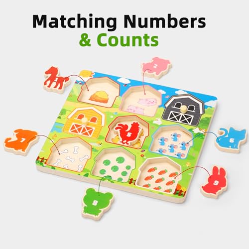 Toddler Wooden Puzzles Ages 1-3, Montessori Toys for 12+ Months Boys Girls | Birthday Gifts, Wood Farm Animal Peg Fine Motor Skills Toy Puzzles for Toddlers Age 2-4 Girls - Preschool Learning Activities