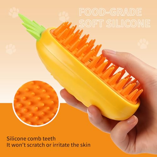 Cat Steam Brush for Shedding, 4 in 1 Rechargeable Steam Brush for Cats and Dogs, Anti-Static, Massage, Cleaning, Shedding & Combing All in One! (Yellow) - color: Yellow