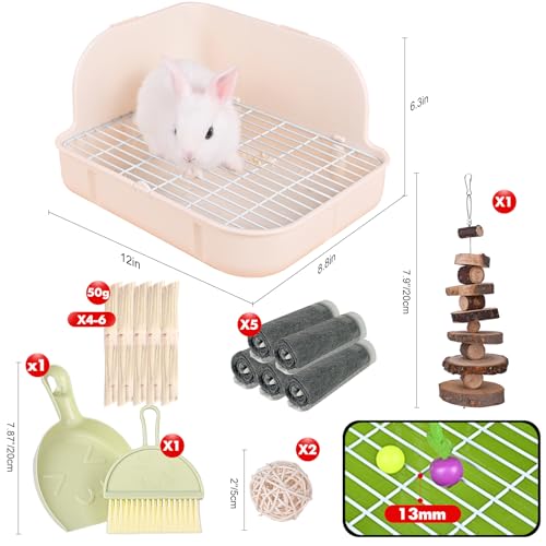 RUBYHOME Rabbit Litter Box Toilet, Plastic Square Cage Box Potty Trainer Corner Litter Bedding Box Pet Pan for Small Animals, Rabbits, Guinea Pigs, Chinchilla, Ferret, Galesaur, 11.4 Inches (White) - color: White