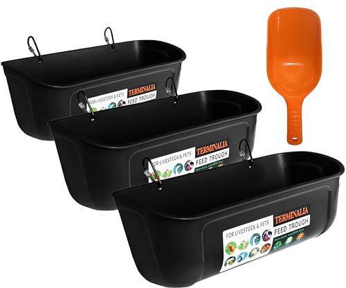 Terminalia 3 Pack Duck Chicken Poultry Hanging Fence Feeder | 8 Quarts in Total | Black｜A Free Feed Scoop Included - color: 3Black