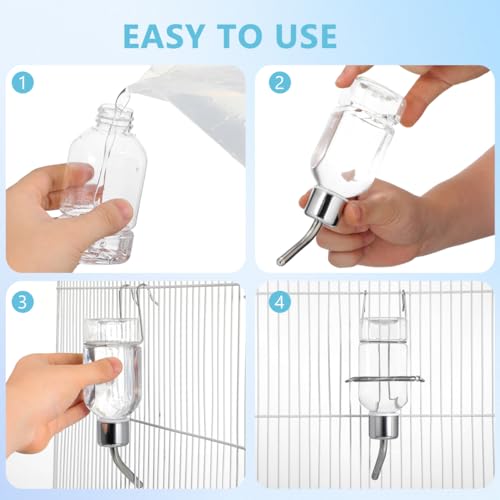 FENICAL No Drip Small Animal Water Bottle, 2pcs Pet Cage Drinking Dispenser Hanging Water Feeder with Spring and Hook, Resuable Leakproof Drink Container for Guinea Pig Hamster Rabbit, 180ml - size: 22.00X5.00X5.00CM