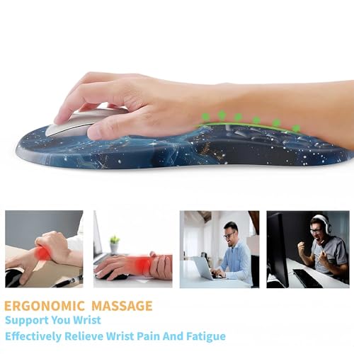 Ergonomic Mouse Pad Wrist Support,Blue Space Wrist Rest Mousepad for Carpal Tunnel Pain Relief,Integrated Memory Foam Slope Massage Bulge Design - color: T-01