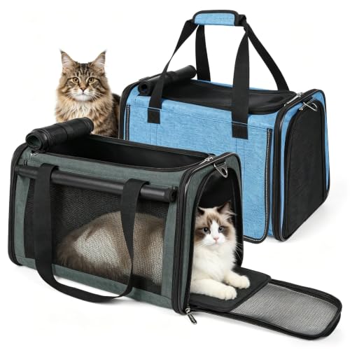 YUDODO 2 Packs 25 lbs Soft Sided Pet Carrier for Large Cat & Small Dog | Airline Approved, Lightproof Breathable Design, Side Pockets, Durable Mesh, Foldable and Portable, Lake blue+Grey green - color: Lake blue*1+Grey green*1