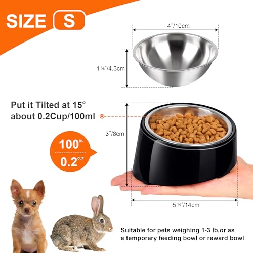 Tilted Dog Bowl Non-Slip & Non-Spill Pet Feeder with Elevated Detachable Melamine Stand, Easy to Get Food Dog Dish, S/100ml Black - color: Black, size: Small(100ml)