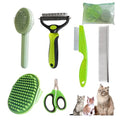Cat Grooming Brush Kit 6 Tools - Deshedding & Dematting for Long/Short Hair, Self-Cleaning Slicker Brush with 6-in-1 Flea Comb for Cats & Kittens (Green) - color: Green