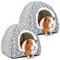 2 Pack Guinea Pig Hideout Bed, Dwarf Rabbit House Cave | Cozy Hide-Out Cage Accessories for Little Bunny, Hedgehog, Ferret, Chinchilla & Other Small Animals, Grey - color: Grey+Grey