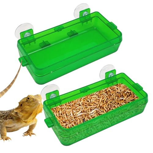 Reptile Suction Cup Feeder 2 Pack, Anti-Escape Food Bowl | for Gecko Lizard Iguana Chameleon Spider Frog Snake, Wall Mount Strong Suction Feeding Dish (Green, M) - color: Green, size: M